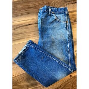 Vintage Wrangler Jeans USA Made Western 42x30 Blue Denim Talon Zipper Distressed